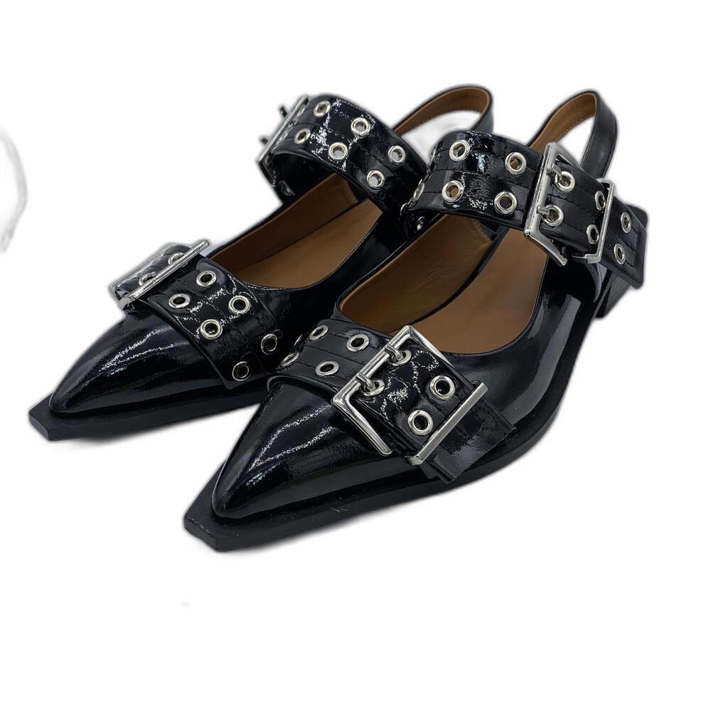 Chic Black Patent Slingback Heels with Buckle Detail